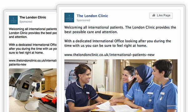 The London Clinic Facebook ads for international patients
